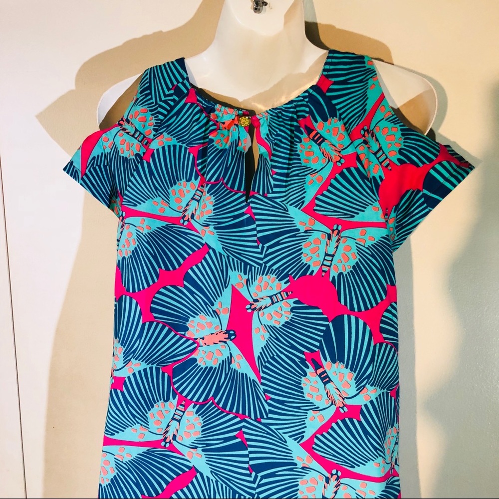 Boutique-Tracy Negoshian blue cold shoulder dress - Picture 4 of 8